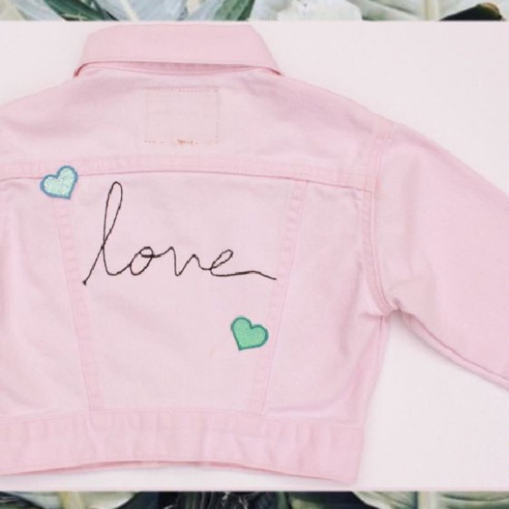 Kids Vintage Pink Levis Denim Jacket w/ Embroidery